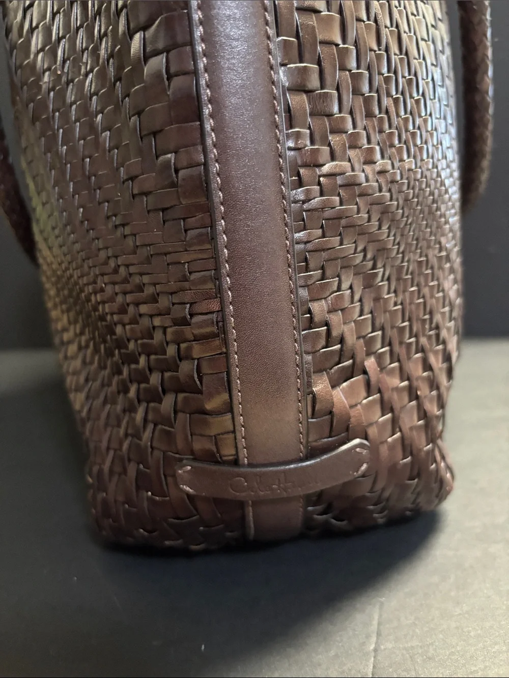 Cole Haan -Woven Leather Tote — Chocolate Brown with Gold Hardware